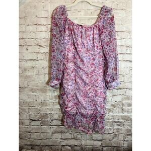 Eilly Bazar‎ Ruched Mini Dress Medium Pink Floral Milk Maid Babydoll Romantic